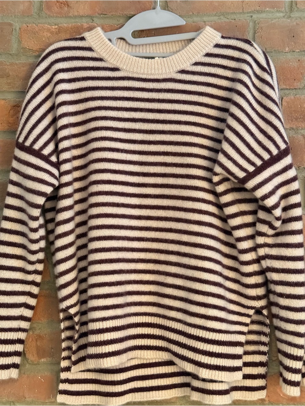 Christina lehr Striped Cashmere Crewneck Sweater in Cream and Dark Brown - Picture 3 of 5